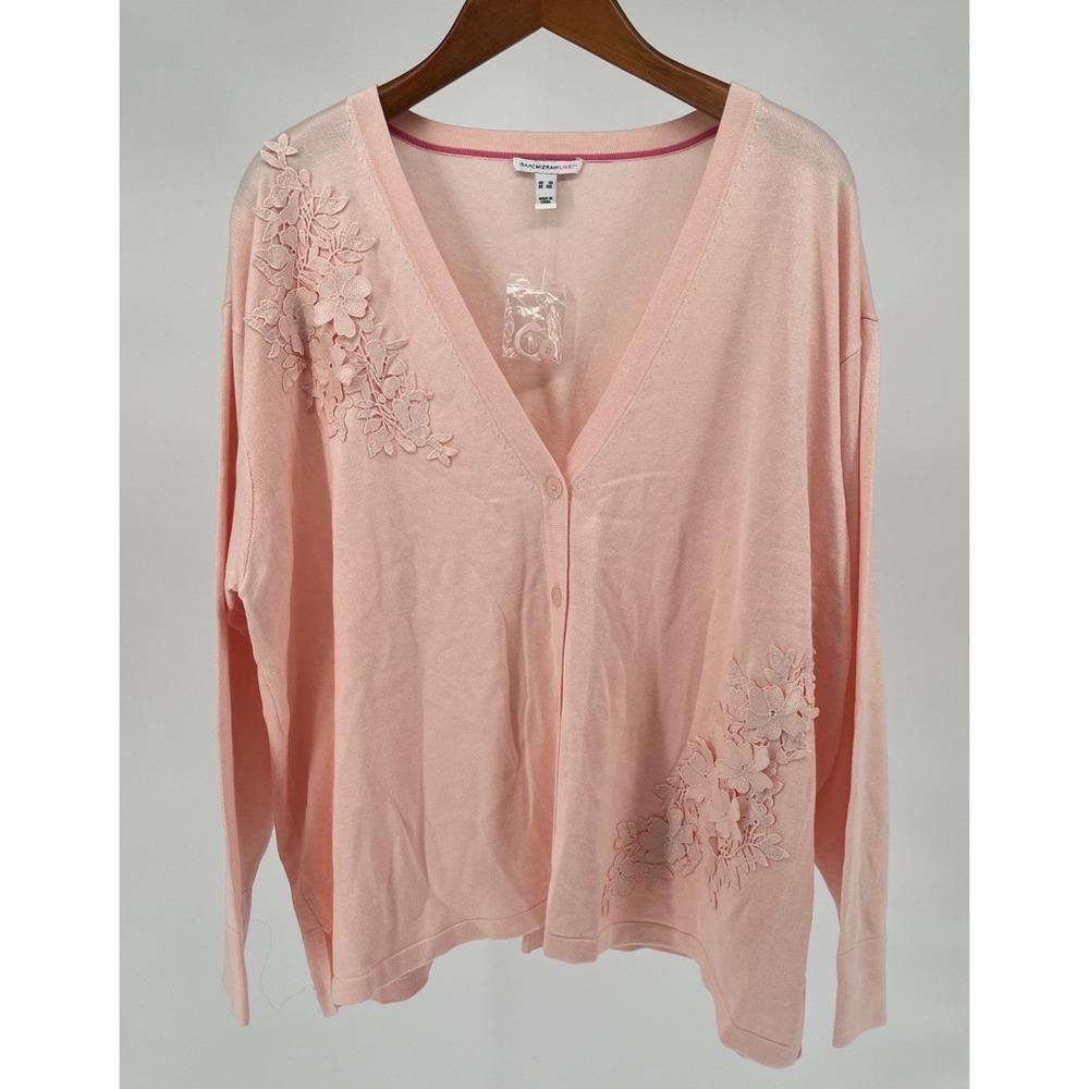 NEW Isaac Mizrahi Womens Cardigan Floral Pink Lace Embroidered Rose Size‎ 3X NWT